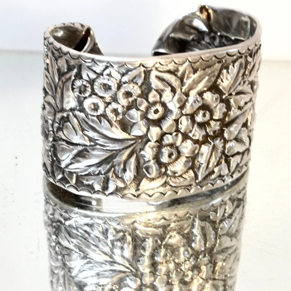 Art Nouveau Sterling Silver Floral Cuff Bracelet - Picture 9 of 12